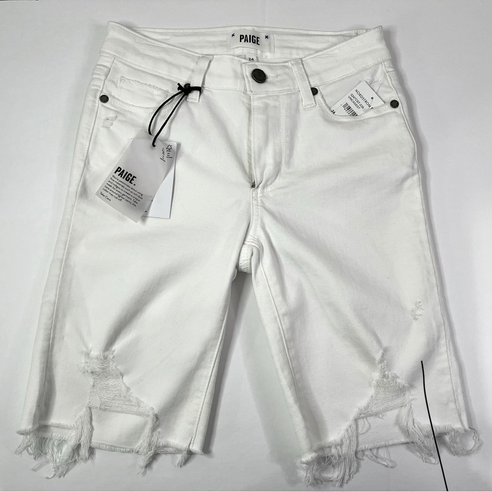 Paige Women’s All White Jax Cutoff Short Vinca Destructed Sz 24 NWT
